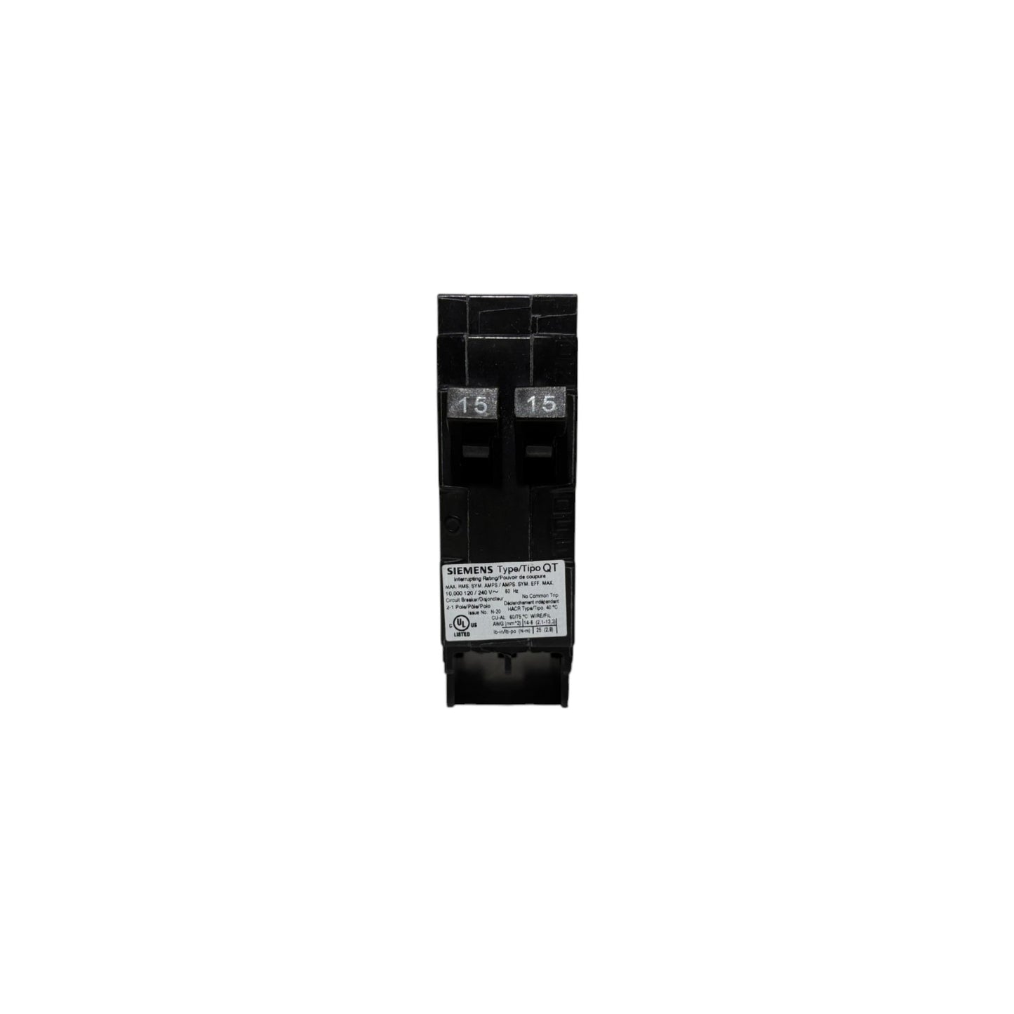 Siemens 2-Pole Slim Breaker - 15 Amp